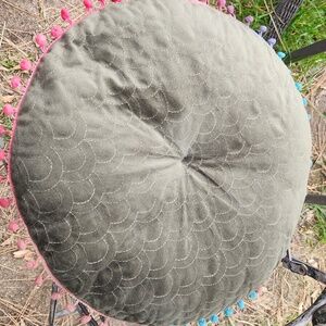 Olive Velvet Round Chair Cushion